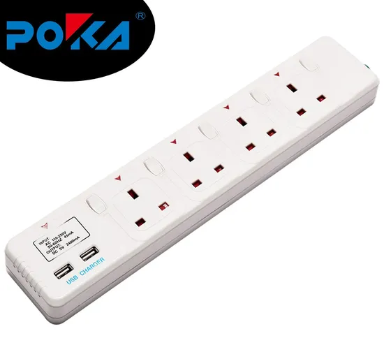 UK Outlet Dual Extension Socket with USB Charging Ports
