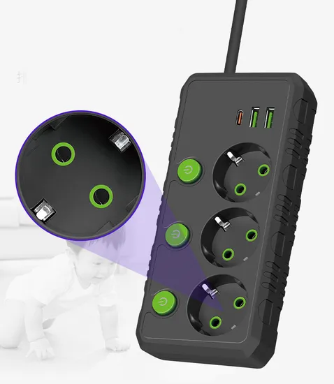 2500W High-Power EU Strip 2 M Wire Independent Switch Power Strip