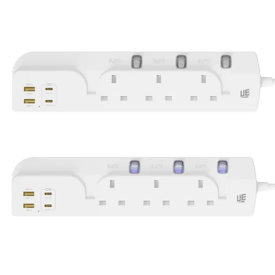 Ueelectronic Type G Power Strip 13A 250V UK Electric Adapter Multiple Outlet Extension Cord Home Extension Lead