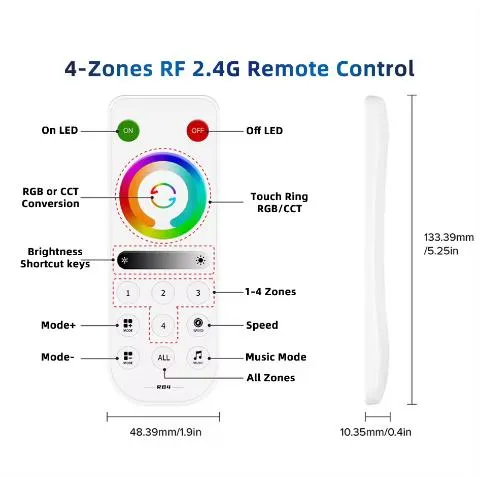 Sp63CE Spi Rgbcct Addressable LED Magic Color Strip Light Controller DC5-24V Smart Bluetooth Music Pixel Dimmer RF Remote Panel