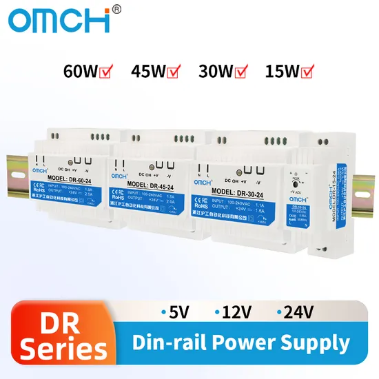 Omch Dr-Series 15W to 60W Switching Power Supply AC to DC Customizable DIN-Rail SMPS