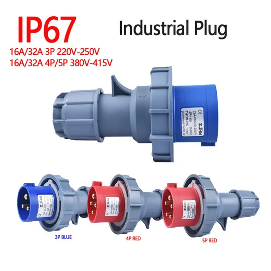 IP67 Industrial Plugs and Sockets Waterproof Male Female Connectors Wall Mounted 16A 32A 63A 125A