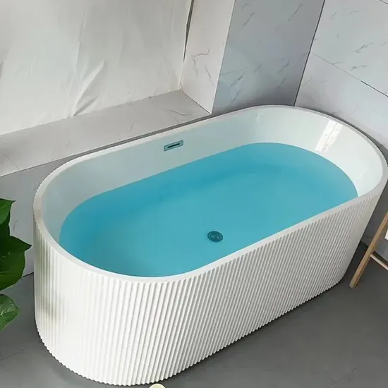 Premium Fluted Acrylic Soaking Bathtub in Glossy White Finish