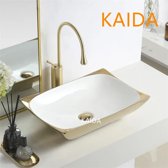 Luxury Counter Top Ceramic Wash Basin Bathroom Sink for Hotel Bathroom Art Basin Sink Washbowl Rose Gold Washbasin