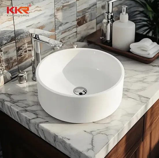 White Black Solid Surface Stone Resin Single Bowl Bathroom Vessel Sink Above Counter Table Top Round Countertop Wash Basin Sanitaryware