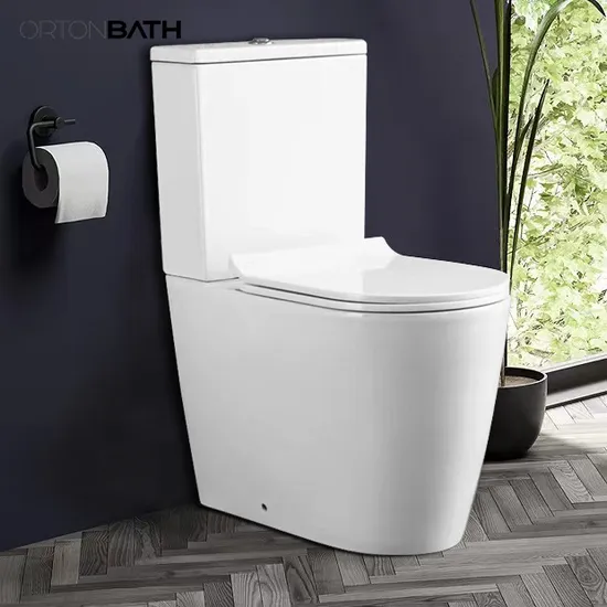Ortonbath Spain Fully Back to Wall Close Coupled Back to Wall Rimless Toilet with Cistern PP Soft Close Seat Cover 2PC Toilet Bowl