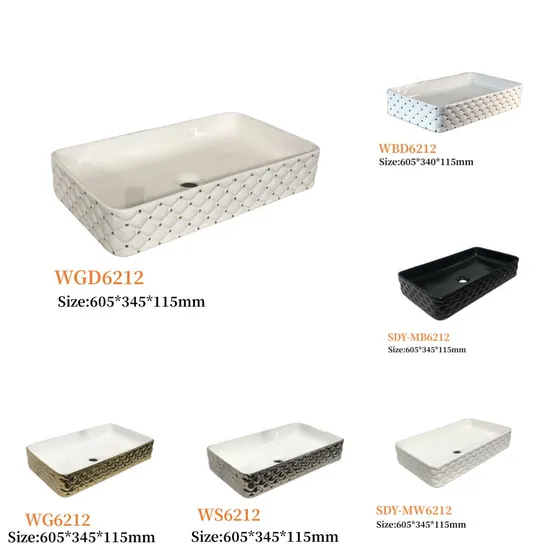 Bathroom Square Color Ceramic Wash Sink Gold Design Sanitary Ware Wash Basin
