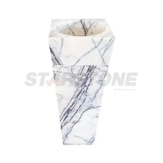 Starstone Top Quality Natural Stone White Marble Pedestal Basin for Bathroom Marble Sink