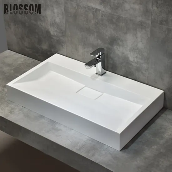 Integrated Countertop Man-Made Solid Surface Stone Acrylic Resin Bathroom Vanity Basin Wash Sink