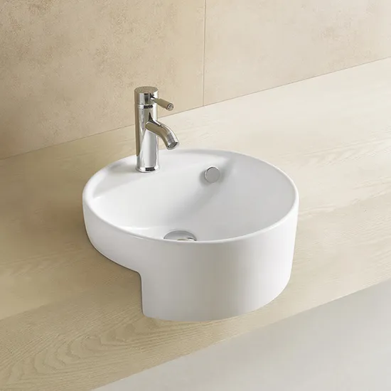Ovs Foshan Factory Price Modern Luxury Toilet Hand Wash Basin Semi Recessed Sink Economic Ceramic Washbasin Bathroom Basin