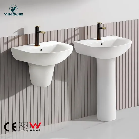 Popular Design Sanitaryware Ceramic Wall-Hung Half Pedestal Basin Wholesale Bathroom Free Standing Hand Wash Basin