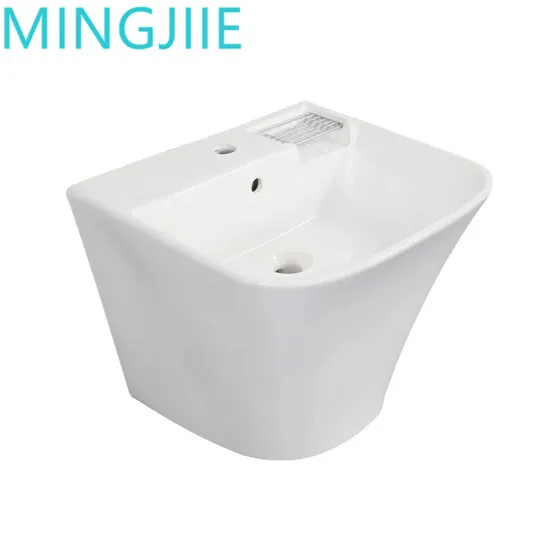 European Style Bathroom Sinks Ceramic White One Piece Square Shape Wall Hung Wash Basin