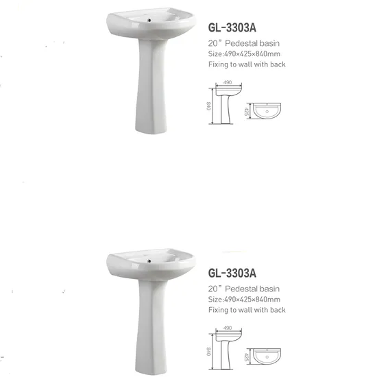 Wholesale Cheap Price Pedestal Glazed Ceramic Bathroom Basin with Water Mixer Faucet