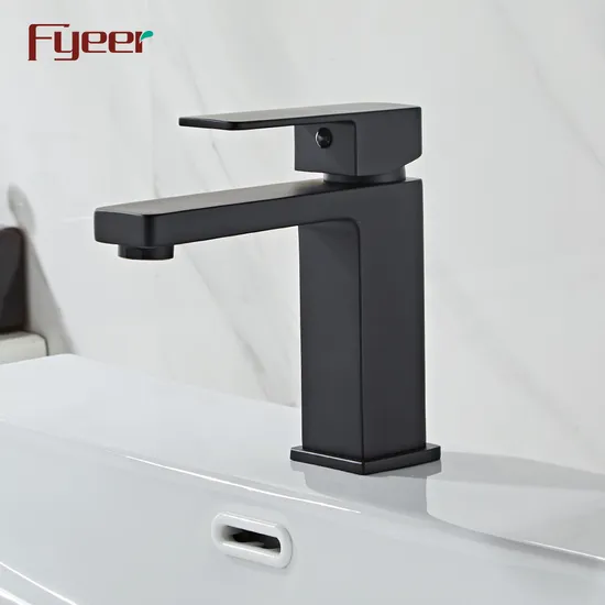 Fyeer Factory Price Matte Black Square Body Solid Brass Bathroom Basin Faucet