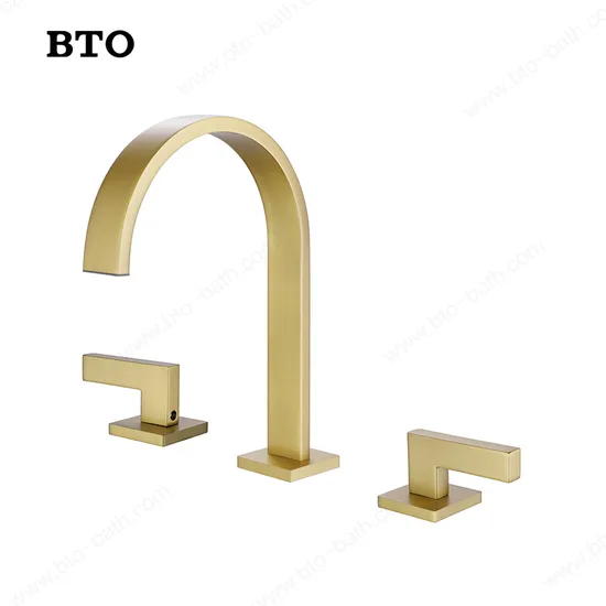 Bto Cold and Hot Water 3-Hole Double Handle Bathroom Brushed Gold Wash Basin Faucet
