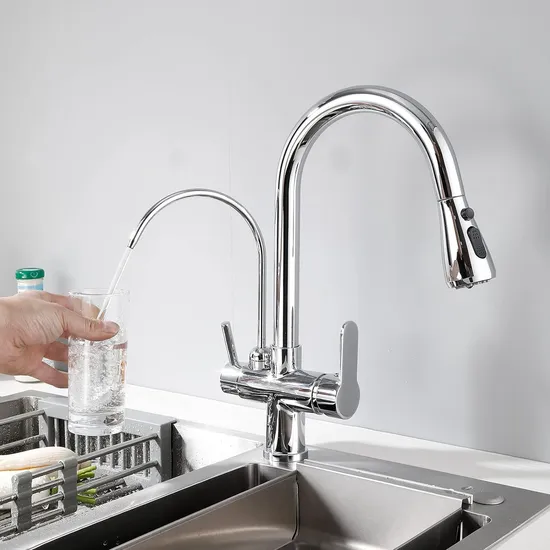 Kitchen Faucet with Pull Down Sprayer Brass Lead-Free Kitchen Faucets Drinking Water Faucet for Kitchen Sink 3 in 1 High Arc Water Purifier Faucets
