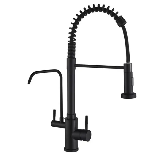 2 Handle Stainless Steel 3 Way Black Water Purifier Sink Kitchen Faucet