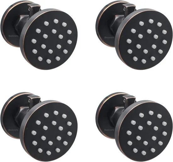 New Solid Brass Round Shower Body Spray Massage Nozzle Wall Jets, Flow Can Be Controlled, Shower Head Can Swivel (4 PCS, Oil Rubbed Bronze)