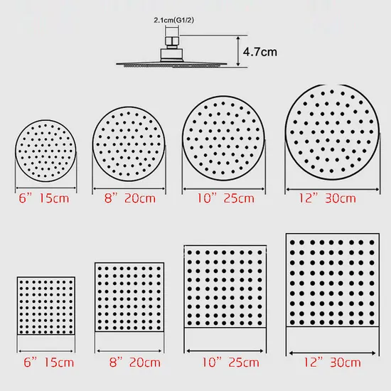 304 Stainless Steel Simple Set 12inch Square Ultra Thin Mounted Brass Overhead Spray Shower Head Set