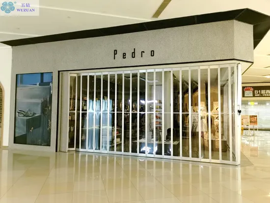 Transparent Polycarbonate Shopping Mall Store Front Sliding Open Aluminum Security Folding Patio Door