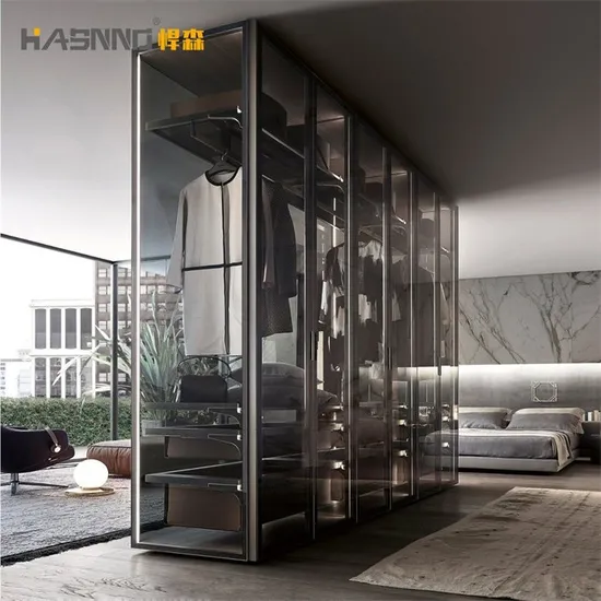 Customized Price Transparent Cabinet Door Wardrobe/Walk in Closet Aluminum Door with European Grey Tempered Tinted Glass