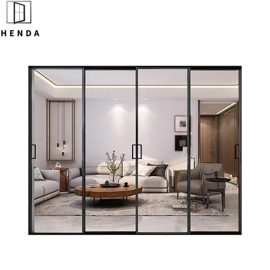 2022 Hot Sell Foshan Factory Double Tempered Glass Slim Frame Aluminum Sliding Door