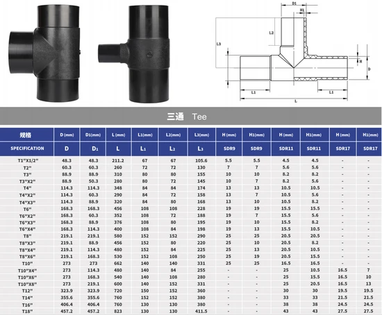 China Factory Offer High Quality PE Pipe Fitting ANSI Butt Fusion HDPE Reducing Tee for Water Supplu