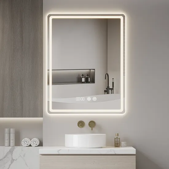 Modern Wall Rectangle Anti Fog Touch LED Mirrors Vanity Mirror with Light Frameless Glass Bathroom Smart Mirror