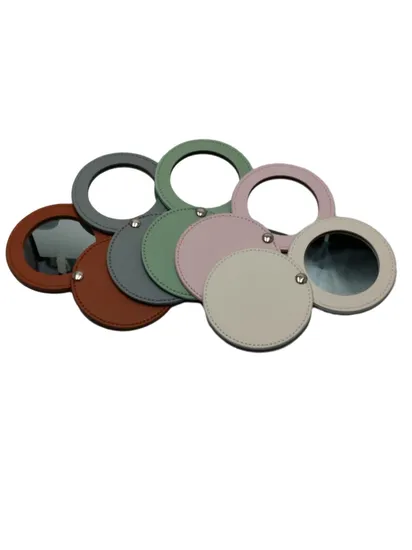 Transportation Portable Rotating PU Makeup Cute Mirror