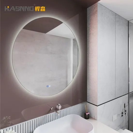 Decorative Round Back Lit Illuminated LED Bathroom Mirror with Demister and Dimmable Light