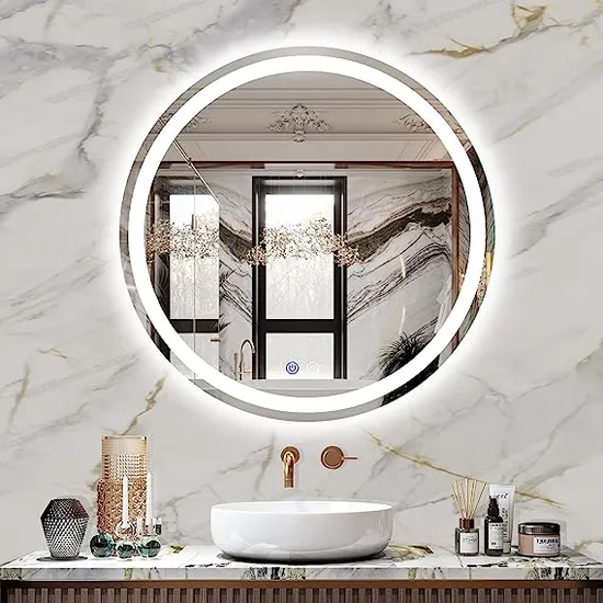 Sleek Round Mirror with Advanced Anti-Fog LED Lighting