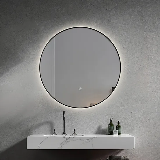 Round Shape Fogless Glass Styling Decorative Mirror Hotel Room Ultra-Thin Black Aluminum Frame Smart Backlit LED Bathroom Wall Vanity Mirrors with Light