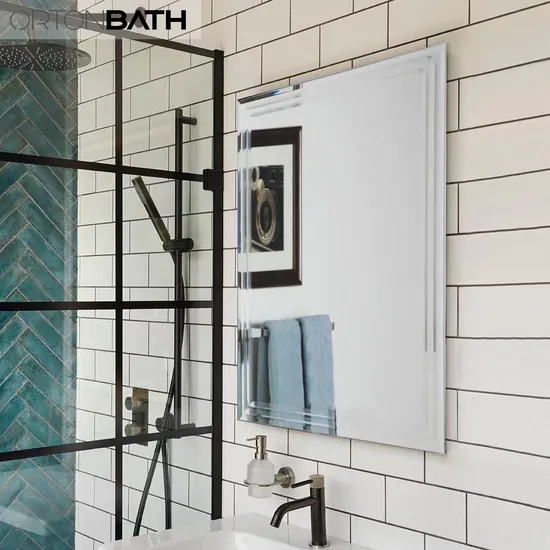Ortonbath1 Frameless Brand Large Wall Mirror with Frame, Makeup Vanity Mirrors for Bathroom Living Room, 30X22 Inch, 36X40 Soft Corner Metal Rectangular Mirror