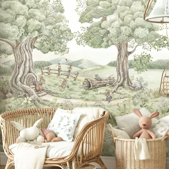 Whimsical Woodland Tales - Digital Printing Vinyl Waterproof Wallpaper / Customized Non-Woven Wallpaper for Home Decor 3D Wallpaper Mural