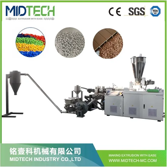 High Standard CE Plastic PE/PP/WPC/PVC/SPVC Conical Parallel Twin Screw Die Face Hot Cutting Granulator Granulation/ Pelletizing/Pelletized Machine