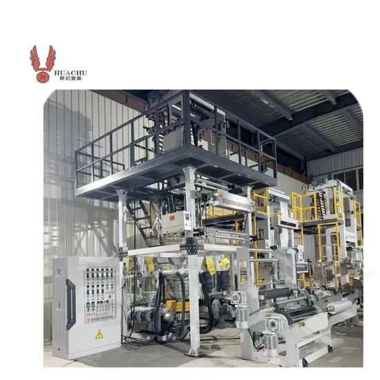High Speed HDPE LDPE PE Poly Plastic Pbat PLA Biodegradable Dual-Screw Co-Extrusion 3-Layer Blown ABA Film Blowing and Making Extruder Machine ABA Film Blowing