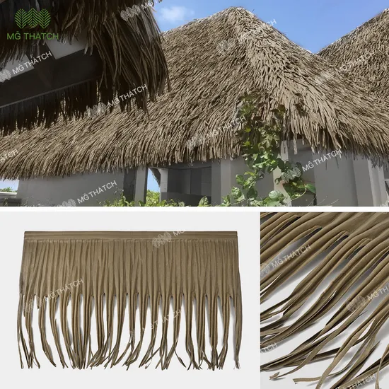 100% Waterproof Function Synthetic Palm Leaf Thatch Roofing HDPE Plastic Artificial Palapa Thatch Roofing