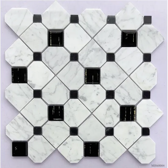 Diamond Shape Carrara White Stone Mosaic Mix Black Square Shape Glass Mosaic for Sale