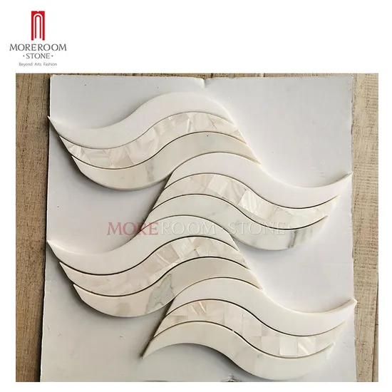 Shell Inlay Water Jet Calacatta White Marble Mosaic