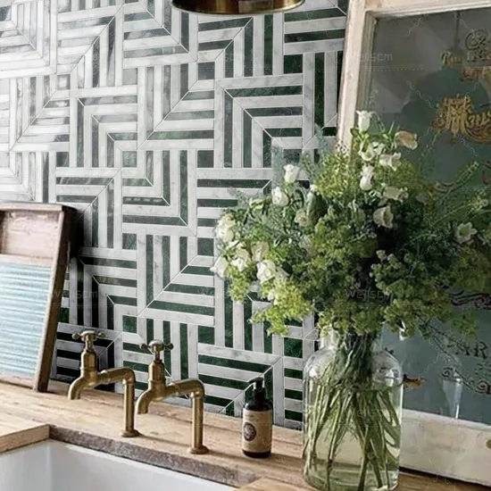 Color Mixed Unique Marble Waterjet Stone Mosaic Tile for Home Decor