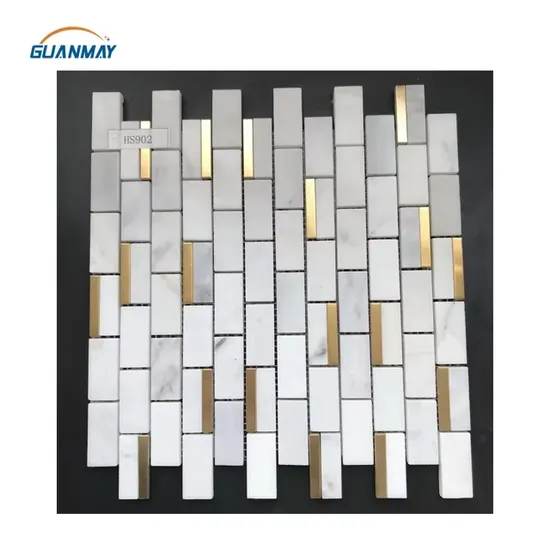 Elegant Carrara White Marble Mosaic Gold Mental Design Tile Collection