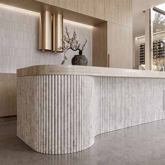 Newstar Luxury Marble Travertine Fluted Tile for Countertop Kitchen Marble