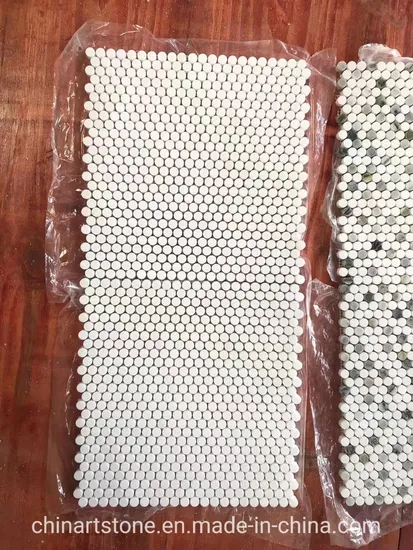 White Green Marble Mosaic (round chips) Tile