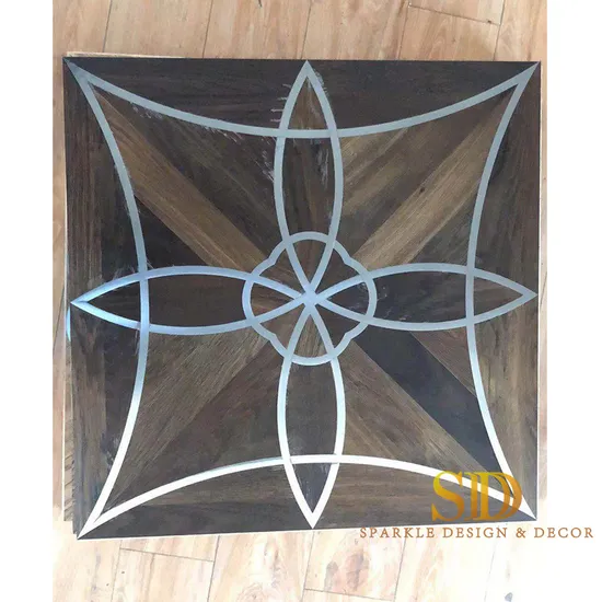 Geometric Wood/Parquet Medallion Inlay Wood Inlay Metal for Living Room Floor Decoration
