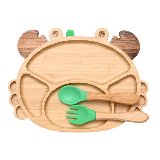 Children Kids Baby Cartoon Animal Figure Rabbit Unicon Car Bamboo Feeding Plate Bowl Spoon Fork