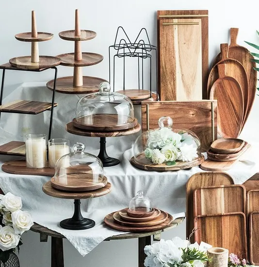 Custom Wood or Bamboo Serving Tray Household Various Size and Shape Wooden Tray Food Plate