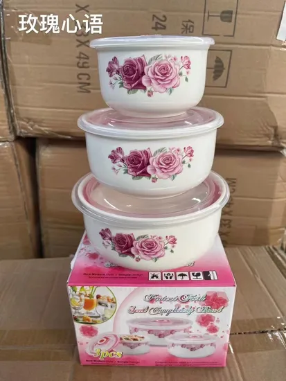 Bowl Set Heat Resistant Ceramic 3 PCS Bowl Set with Air-Tight Lid Stoneware 3PCS Tableware Set High Quality 930ml/540ml/290ml Dinnerware Porcelain Mug