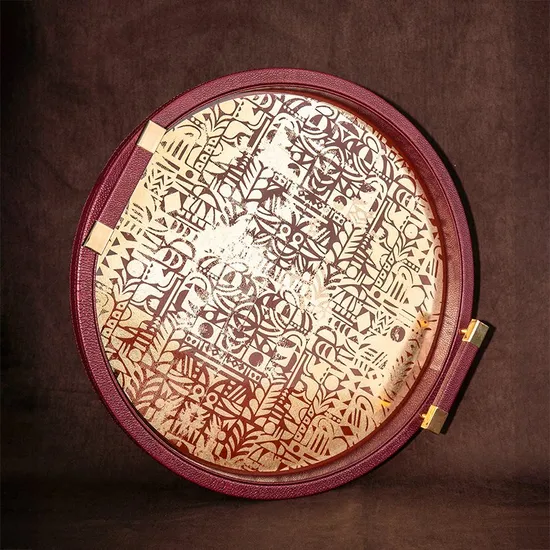 Factory Price Wholesale Round Luxury Nordic MDF PU Leather Decoration Gold Foil Handle Fotel Tray for Jewelry Display Hotel Service Tray