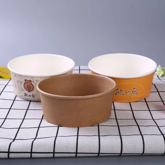Custom Disposable Kraft Paper Bowl Biodegradable Eco Friendly Take Away Hot Food Packaging Box Soup Salad Bowls with Lid Kraft Paper Bowl Disposable Paper Bowl