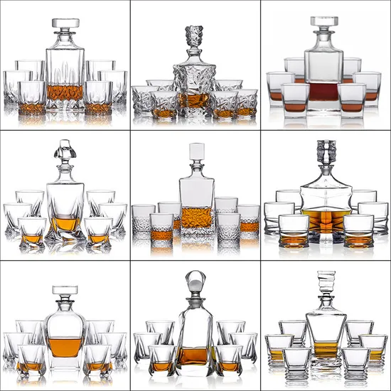 Huahang Hand Crafted Lead Free Crystal Glass Whiskey Decanter for Scotch Bourbon Vodka Liquor Whisky